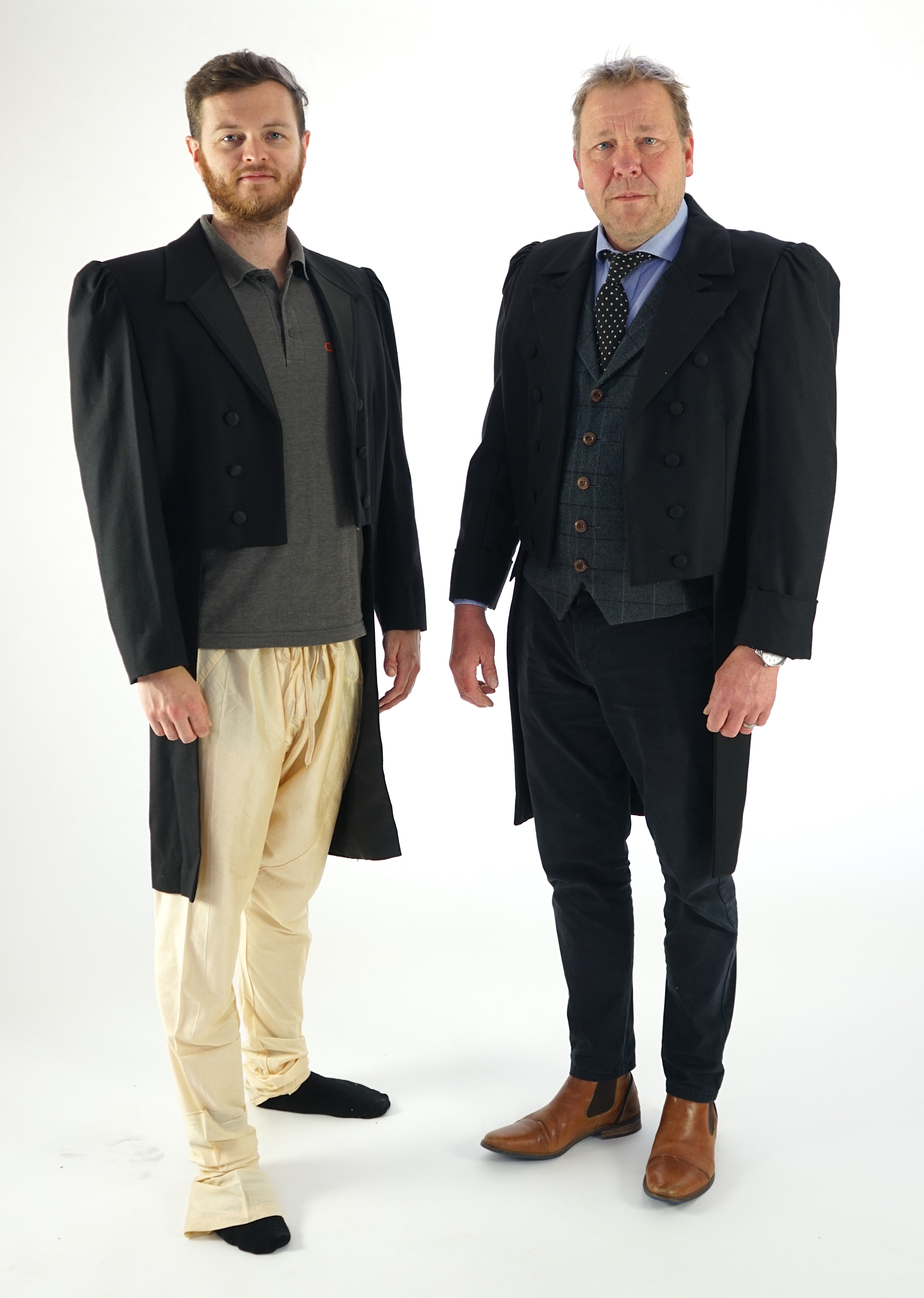 Two 19th century style gentleman's evening tail-suit jackets (large sizes). Ex London Festival Opera - 'La Traviata'